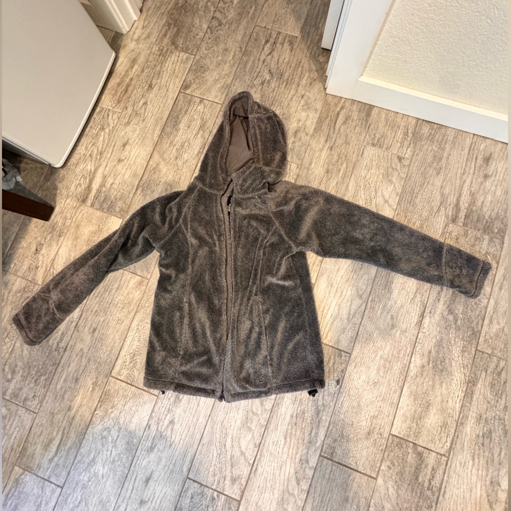Burton snow gear - fleece zip up with hood and cord at the bottom
